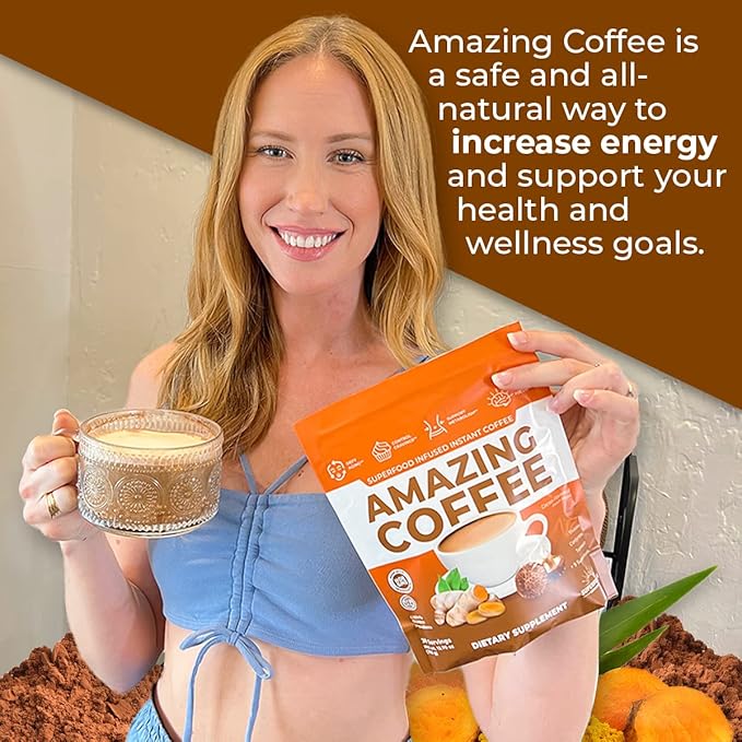 Superfoods Company | Amazing Coffee - Instant French Roast | Adaptogenic Mushrooms Superfoods infused - Energy Focus Digestion Immunity - 60 Servings - Cocoa Flavor