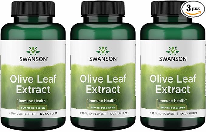 Swanson Olive Leaf Extract Immune and Cardiovascular Health Supplement for Adults Seeking Year-Round Immune Support - 20% Oleuropein (120 Capsules 500 mg 3 Pack)