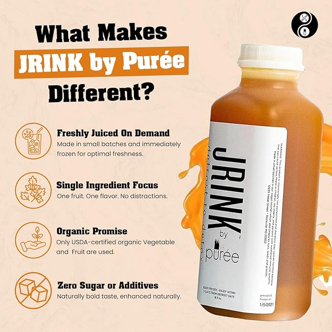 JRINK by Purée Gold Rush Cold Pressed Juice Cleanse with Organic Lemon Ginger Detox Drink from Raw Fruit and Vegetable Juice No Preservatives Healthy Cleanse 16oz Bottles 18 Pack