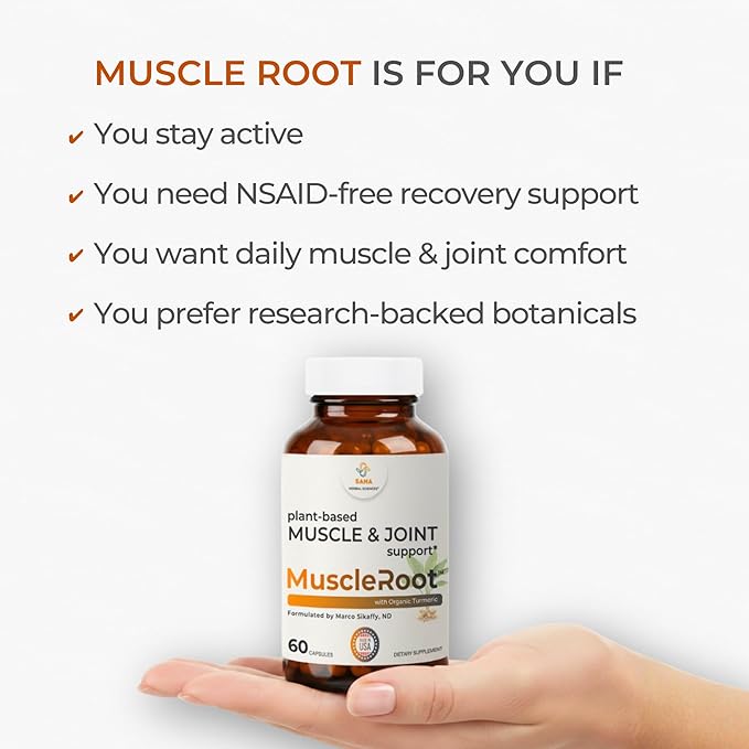 Muscle &amp Joint Support Supplement – Botanical Formula for Healthy Inflammatory Response | 6 Research-Backed Botanicals | Organic Turmeric | 60 Capsules | Sana Herbal