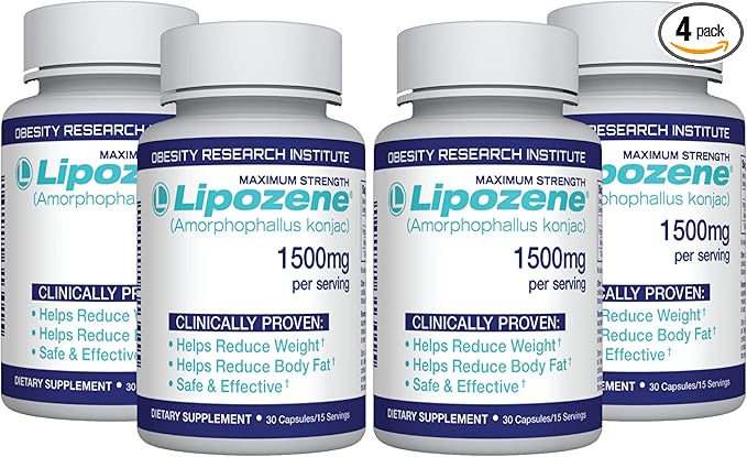 Lipozene Diet Pills - Weight Loss Supplement - 4 Bottles of 30 Capsules Each a Total of 120 Capsules!