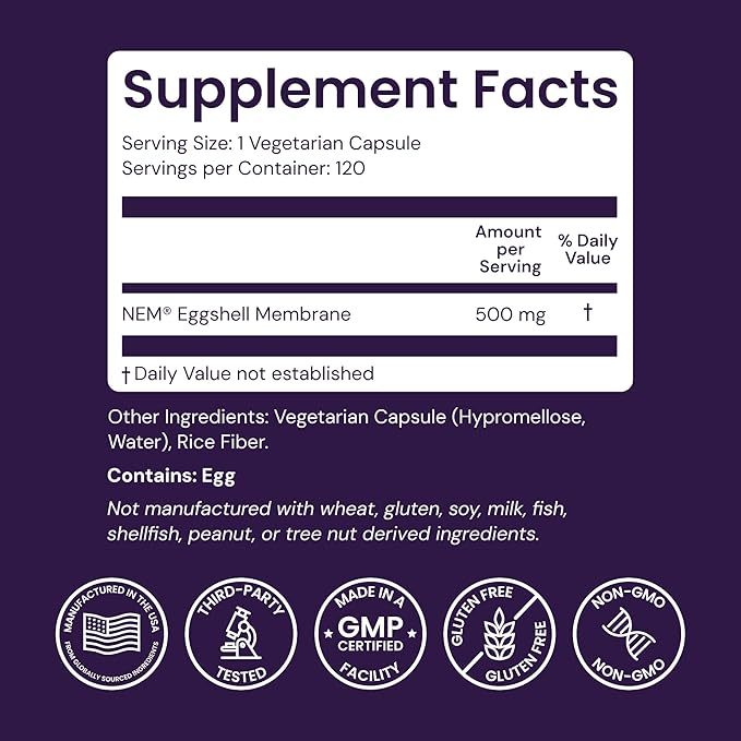Healthy Origins Eggshell Membrane 500 mg (NEM Non-GMO Gluten Free Joint Support) 120 Veggie Caps