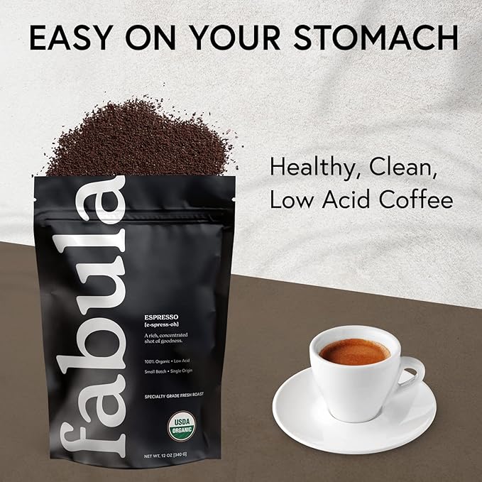 Fabula Organic Coffee Freshly Grounded - Medium Roast and Espresso - 2 Bag Bundle