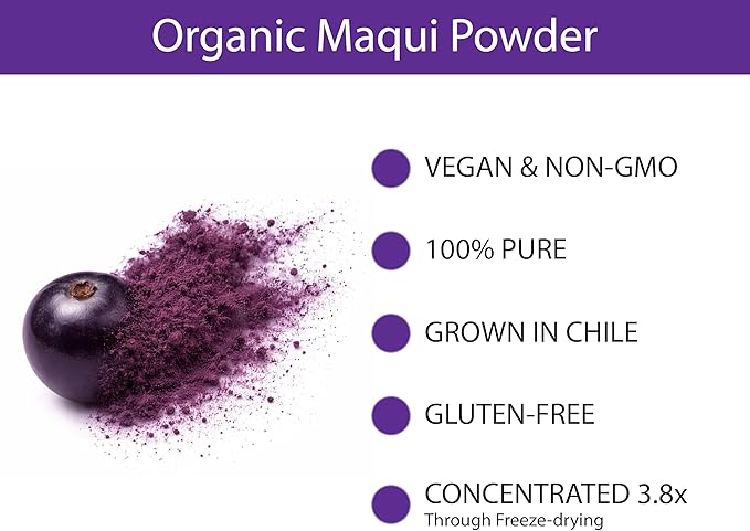 KOYAH - Organic Maqui Berry Powder 30 Servings (1 Scoop = 146 Berries or 1/8 Cup Fresh) Chile Grown Freeze-Dried Whole-Berry Powder
