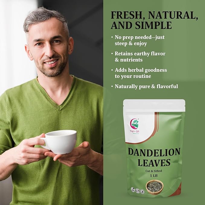 Dandelion Leaves Cut And Sifted 1 LB100% Natural &amp Pure Ideal for Dandelion Tea Herbal Blends &amp Wellness Uses 1 LB Bulk Pack Resealable Bag for Freshness - By Yogi’s Gift®