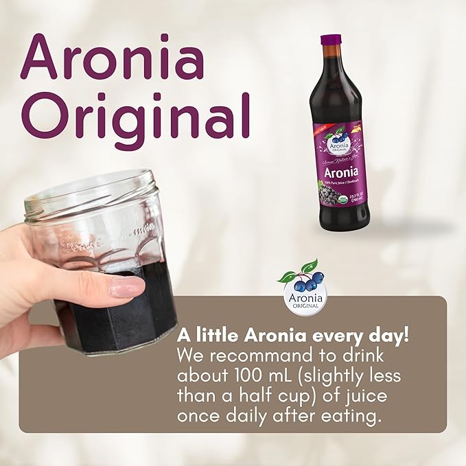 Aronia Original Organic Aronia Berry Juice 23.7 Fl Oz - 100% Pure Chokeberry Juice Not from Concentrate Amber Glass Bottle - No Additives Vegan &amp Non-GMO