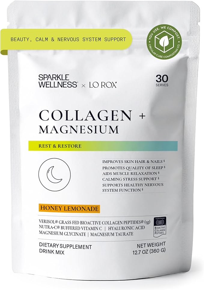 Collagen + Magnesium | VERISOL Bioactive Collagen Peptides Magnesium Glycinate &amp Taurate Salts | Lauren Roxburgh Rest + Restore | Calming Nightly Routine (Honey Lemonade) [30 Serves]
