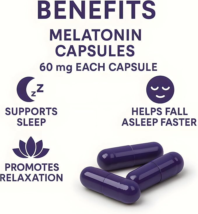 Melatonin 60mg Extra Strength Capsules 500 Counts Easy to Swallow &amp Fast Dissolve | Vegetarian Friendly Non-GMO &amp No Gluten