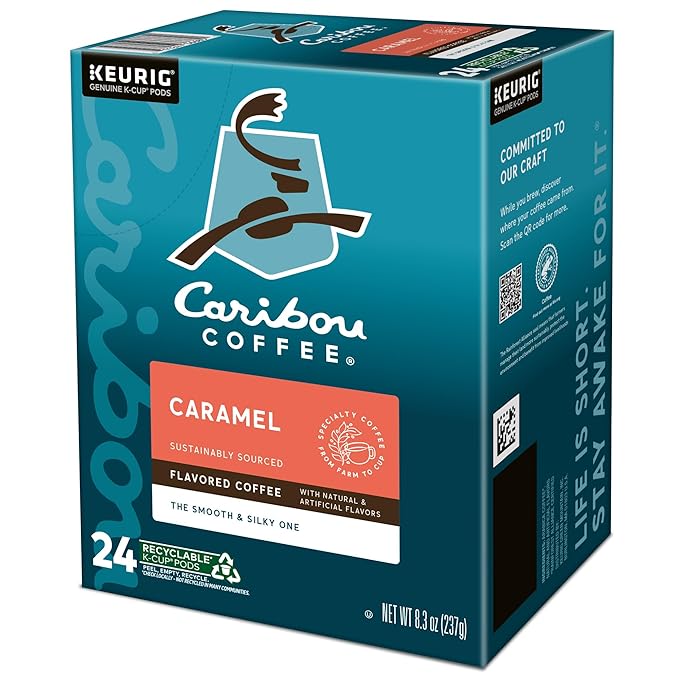 Caribou Coffee Caramel Flavored Coffee Single Serve Keurig K-Cup Pods Medium Roast Coffee 96-Count Box (Pack of 4)