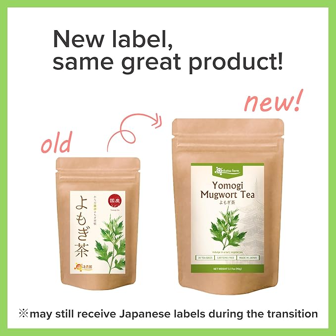 Onkatsu Farm Japanese Mugwort Premium Tea Bags Tart Herbaceous Flavor Hot or Iced Caffeine Free 30 Total Tea Bags