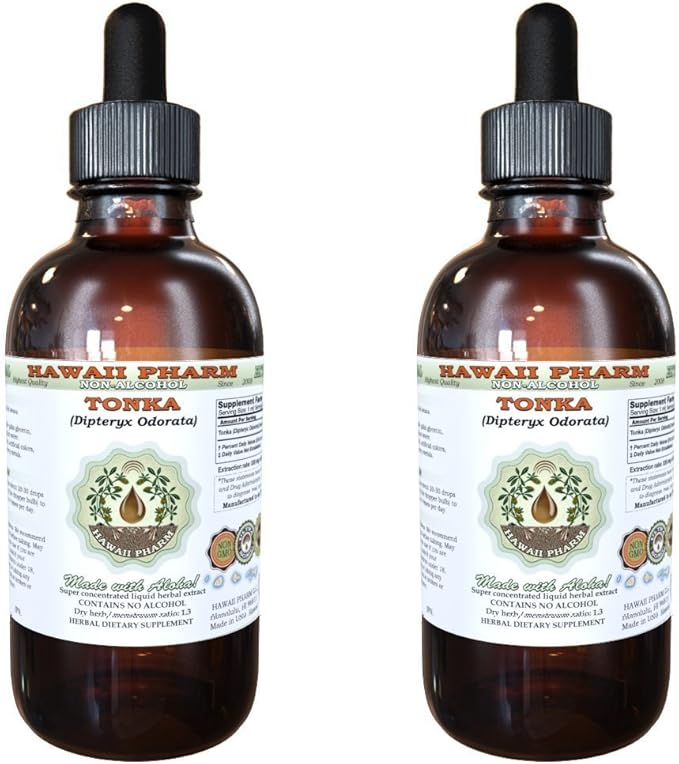 Tonka Alcohol-Free Liquid Extract Tonka (Dipteryx odorata) Dried Beans Glycerite Natural Herbal Supplement Hawaii Pharm USA 2x2 fl.oz