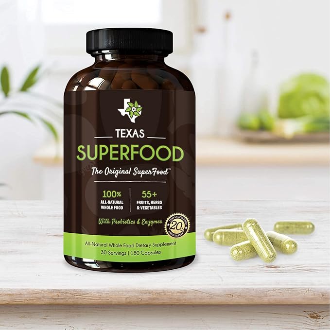 Texas SuperFood - Original Superfood Capsules Superfood Reds and Greens All-Natural Whole Food Dietary Supplement Non-GMO Gluten Free Vegan No Soy 180 Capsules