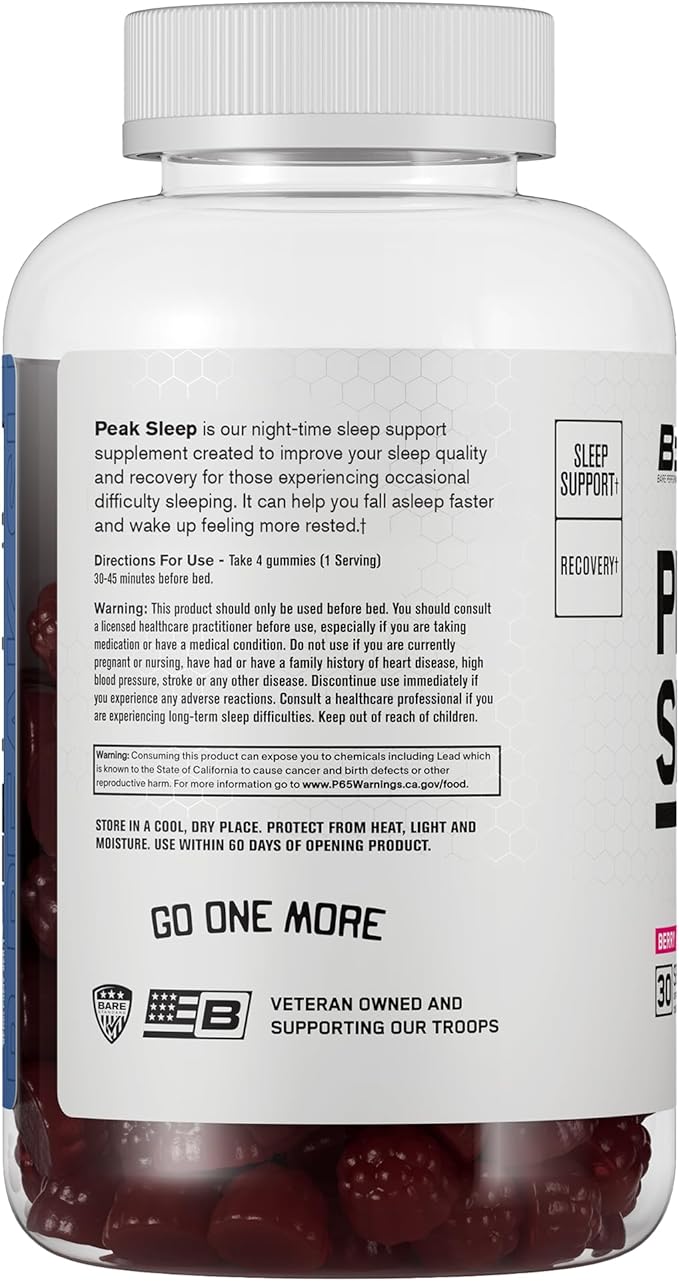 BARE PERFORMANCE NUTRITION BPN Peak Sleep Gummy Sleep Aid &amp Recovery Support Supplement 30 Servings Berry