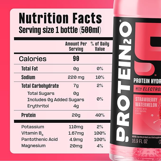 Protein2o Hydration Drink - 2-in-1 Liquid Clear Whey Protein Isolate and Electrolyte Drink - 20g Protein Vitamins B5 B6 - Post-Workout Recovery - 16.9 Fl Oz - 12 Count Variety Pack