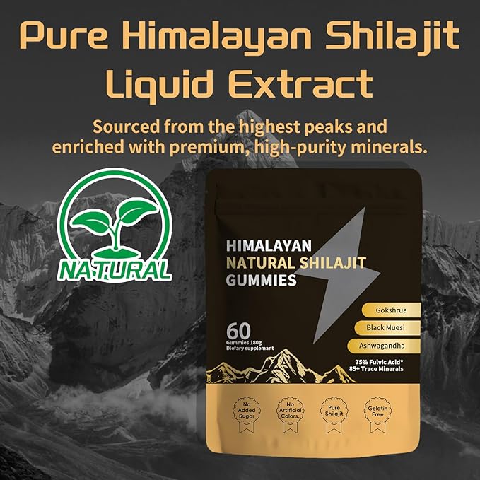 Shilajit Gold Gummies for Men &amp Women with Ashwagandha &amp Gokshura 85+ Minerals &amp Fulvic Acid Natural Energy &amp Wellness Support 80 Count (01)