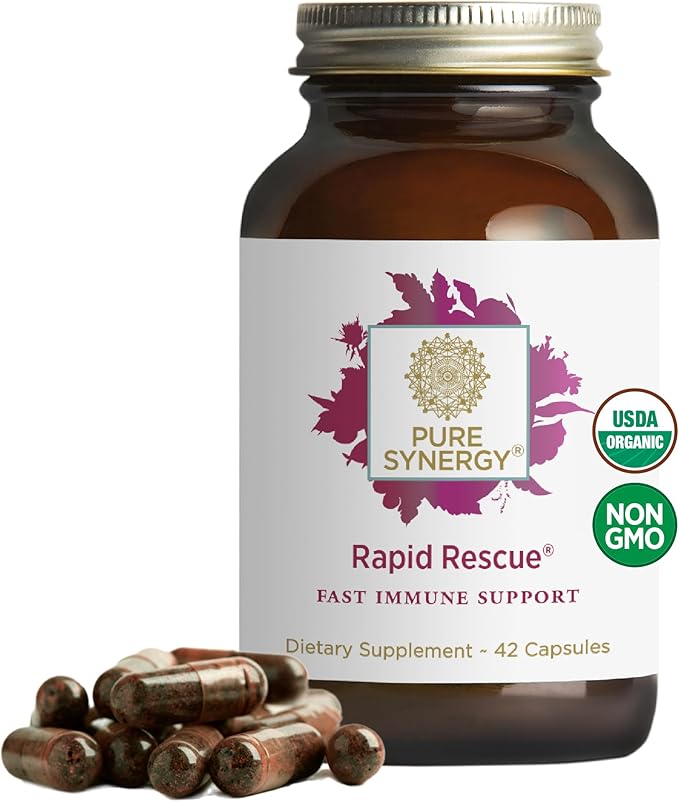 PURE SYNERGY Rapid Rescue | Organic Immune Support Capsules | Herbal Supplement with Echinacea Elderberry and Olive Leaf Extracts | for Immediate Immune Support (42 Capsules)