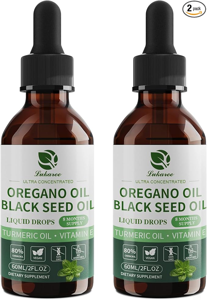 Oil of Oregano Drops with Black Seed Oil Turmeric Oil Vitamin E &amp Olive Oil Based Immune Digestive Cleanse &amp Detox* 80% Carvacrol Cold-Pressed Natural Aceite de Oregano 2 Fl Oz 8 Month S