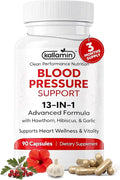 Blood Pressure Support Supplement - Circulation Support &amp Heart Health Supplements - 13-in-1 Formula with Hawthorn Berry Hibiscus &amp Garlic Supplements - 90 Capsules (3-Month Supply)