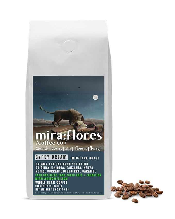Miraflores Coffee Co Specialty Whole Bean Coffee Perfect Crema Medium Dark Roast Espresso Blend (12oz Africano Espresso Roast)