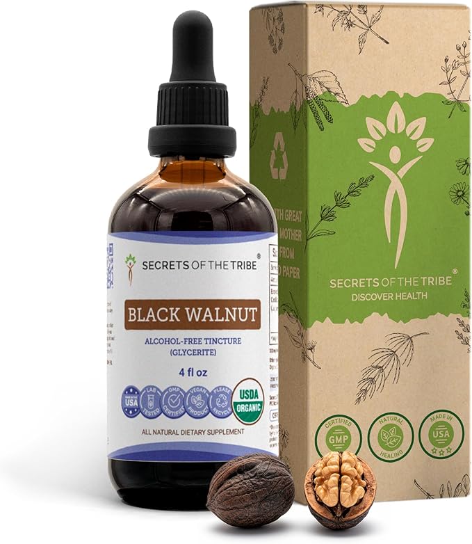 Secrets of the Tribe Black Walnut USDA Organic | Alcohol-Free Extract High-Potency Herbal Drops | Made from 100% Certified Organic Black Walnut (Juglans Nigra) Dried Hull 4 oz