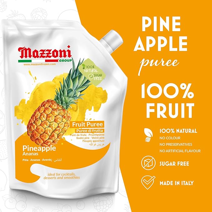 Mazzoni - Pineapple Juice Puree 100% Pure Pineapple Juice Mix Just Fruit No Sugar Added Mixer for Cocktails Drinks Smoothies Make Healthy Pina Coladas Convenient Pouch Made in Italy 2.2 lbs