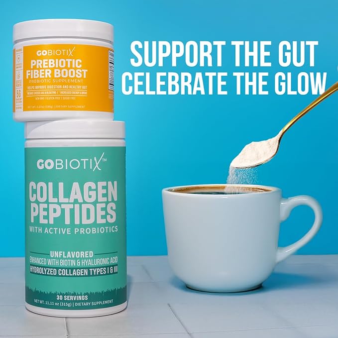 GOBIOTIX Fiber &amp Collagen Bundle: Hair Skin Gut Support - 30 Servings Collagen 35 Servings Fiber