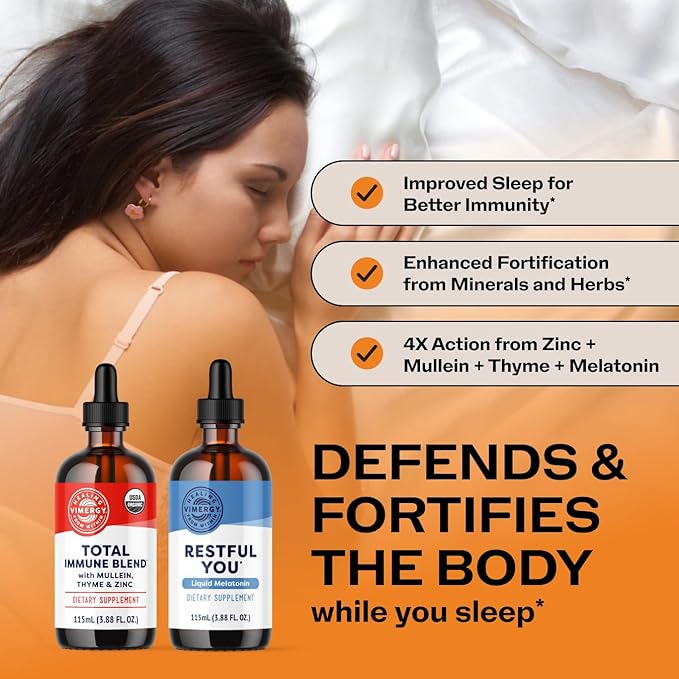 Vimergy Nighttime Fortifier Kit* - 2500 mcg Zinc 5000 mcg Melatonin 130mg Mullein Extract 70 mg Thyme Extract. Repairs rebuilds &amp renews Immune Cells During Sleep. Vegan Gluten-Free Kosher