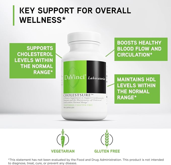 DAVINCI Labs CholestSure Supplement - Supports Cardiovascular Function - Helps Maintain Healthy Cholesterol Levels in a Normal Range - with CoQ10 - Gluten Free - 90 Vegetarian Capsules