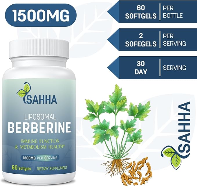 Sahha Liposomal Berberine HCL 1500mg High Bioavailability for Men and Women Overall Health Supplement