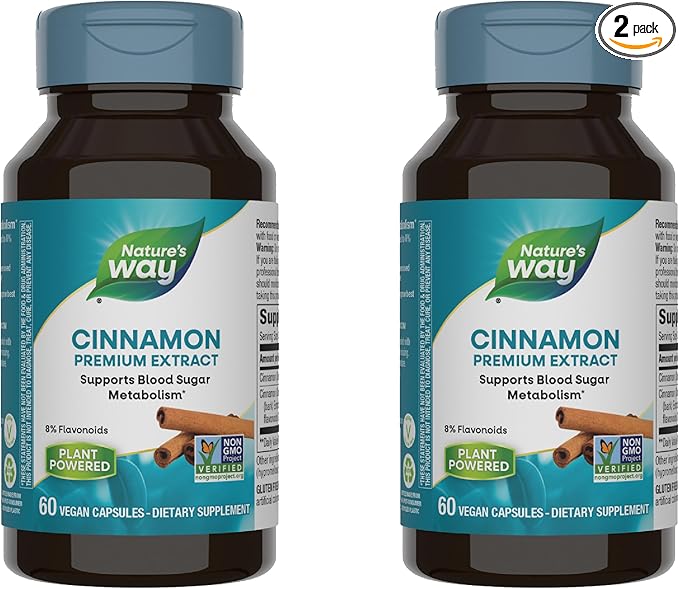 Nature's Way Premium Extract Cinnamon Standardized to 8% Flavonoids 60 Vcaps (Pack of 2)