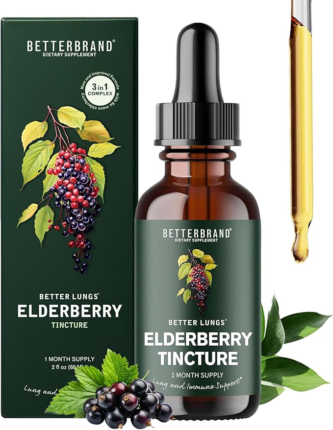Betterbrand BetterLungs Elderberry Tincture Natural Immune Support Supplement - Sugar-Free Non-GMO Alcohol Free Vegetarian - 30 Day Supply