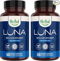 Nested Naturals Luna Melatonin-Free Pack of Two Bedtime Supplement for Adults Herbal Nighttime Sleeping Capsule Valerian Root with Chamomile Lemon Balm Non-GMO Gluten-Free