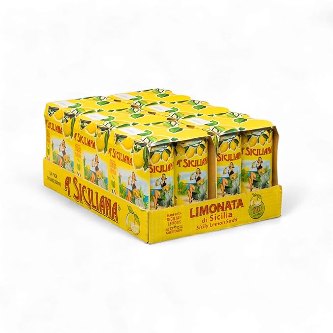 A' Siciliana Sicilian Sparkling Drink Limonata - Refreshing and Delicious Italian Soda made with Sicilian Lemon - Authentic Imported Italian Beverage - Limonata Soda 24 Pack of 11.15 fl oz Cans