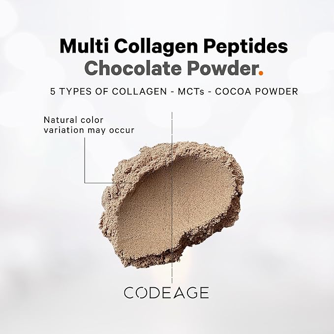Codeage Multi Collagen Chocolate Protein Powder - Hydrolyzed Bovine Collagen Peptides 5 Collagen Types &amp MCT Oil - Collagen Creamer Chocolate Collagen Peptides - Protein Shakes - Non-GMO - 18.17