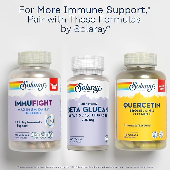 SOLARAY Beta Glucan Supplements - Immune Support - Heart and Digestive Support with Beta Glucan Fiber from Baker's Yeast - High Potency 60-Day Guarantee - 30 Servings 30 VegCaps