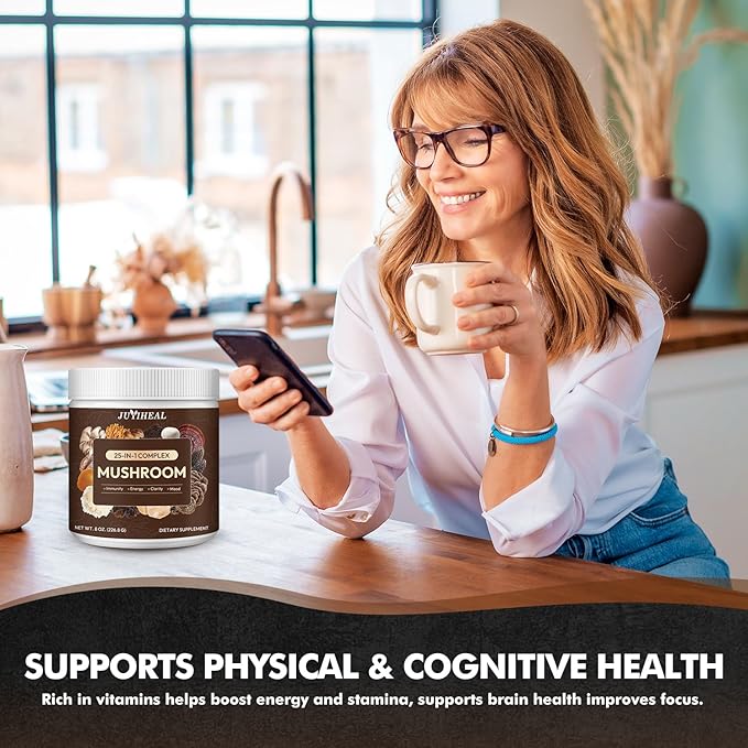 25-in-1 Mushroom Powder Mushroom Complex - Lions Mane Reishi Shiitake Chaga Turkey Tail Cordyceps Maitake &amp More Mushroom Supplement Powder for Energy Memory Focus &amp Immune Support 8