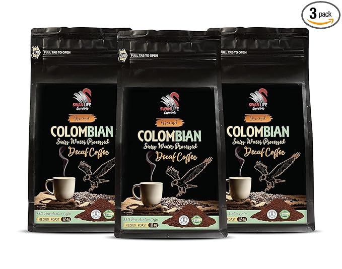 Fresh Decaf Grounds - DECAF COLOMBIAN COFFEE GROUND - Swiss Press Decaf Coffee Balanced Brew Beans Relaxing Morning Perfection Velvety Coffee Notes Smooth Swiss Flavor Decaf Bliss Flavor 3 Packs