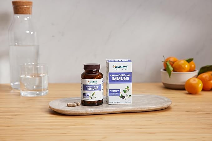 Himalaya Ashwagandha+ Immune - Herbal Immune Support Supplement with Vitamin C Zinc Elderberry and Amla for Immunity - Vegan Non-GMO Gluten Free 960 mg 60 Capsules