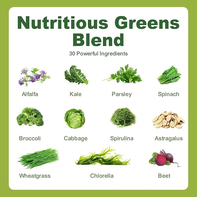 Greens Daily Gummies Superfood Fruits and Veggies Blend with Spirulina Chlorella Prebiotics &amp Fiber Adaptogens Multivitamin Supplement for Women &amp Men Digestive Health Non-GMO 240 Count