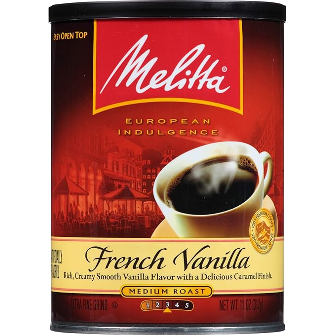 Melitta French Vanilla Flavored Coffee Medium Roast Extra Fine Grind 11 Ounce Can