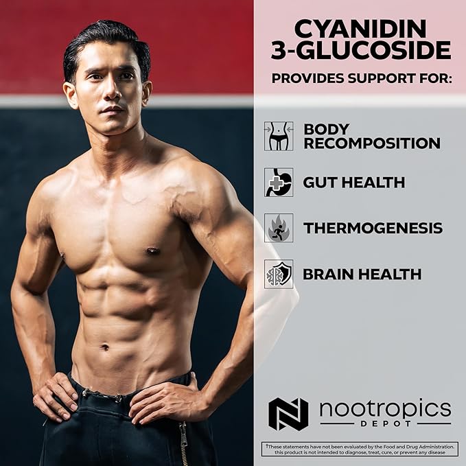 Nootropics Depot Cyanidin 3-Glucoside Capsules | 125mg | 60 Count | Black Rice Extract | C3G | Oryza Sativa | Metabolic Vision &amp Cognitive Support