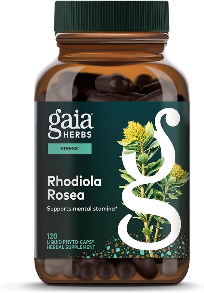 Gaia Herbs Rhodiola Rosea - Stress Support Supplement Traditionally for Supporting Healthy Stamina &amp Endurance - with Siberian Rhodiola Root Extract* - 120 Vegan Liquid Phyto-Caps (120 Servings)
