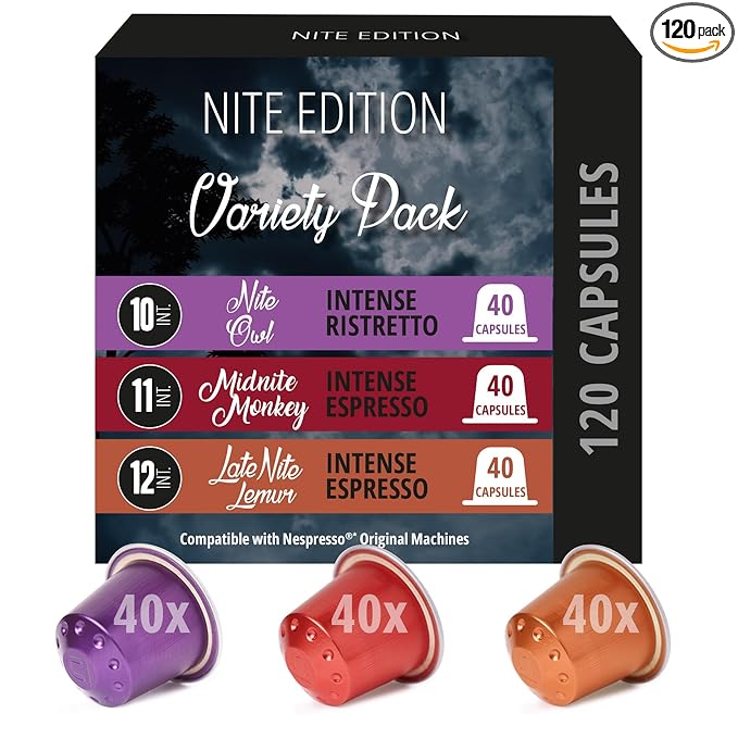 120 ct Espresso Intenso Variety Pack | Compatible with Nespresso Original Machines | Aluminum Coffee Pods | Intensity 10 11 12 | Like Dharkan Kazaar Palermo Italiano Capsules