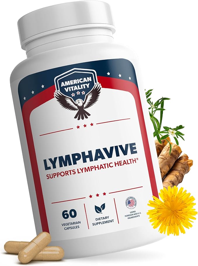 LymphaVive Lymphatic Drainage Supplements for Men &amp Women - Lymphatic Support with Bromelain Echinacea Burdock Root Dandelion Rutin Kelp - 60 Capsules
