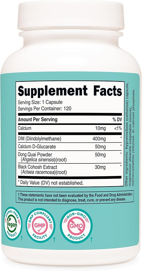 Nutricost Diindolylmethane DIM Supplement for Women 400mg 120 Capsules with Dong Quai Calcium &amp Black Cohosh - Vegan Non-GMO and Gluten Free