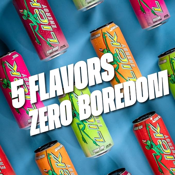 LICK Energy Drink - Zero Sugar No Crash Green Tea Caffeine (180mg) with Antioxidants and Vitamins A B6 B12 and C 16oz (12pk) - Razzade/Raspberry Lemonade