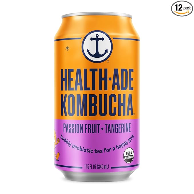 Health-Ade Passion Fruit-Tangerine Kombucha Organic Drink 12-Pack (11.5 Fl Oz Cans) – Fermented Tea with Probiotics Non-GMO Vegan Gluten-Free