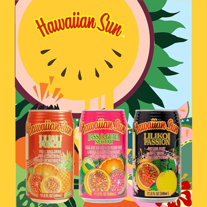 Hawaiian Sun Luau Party Pack Tropical Fruit Juice Drink Variety Mix Flavor Non Carbonated RcTechDistro Bundle Box 11.5 Fl Oz Per Can Pack of 12 (Luau Party Pack 2)