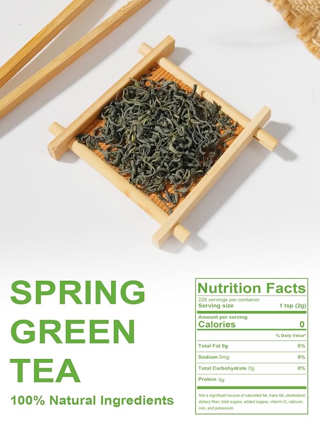 TeeLux Green Tea Loose leaf Premium Early Spring Green Tea Fresh &amp Mellow Taste Handpicked Young Leaves &amp Buds 16oz