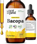 Wild &amp Organic Bacopa Tincture - Supports Calm Focus Clarity - Bacopa Monnieri Supplement Liquid - Alcohol-Free Drops with Brahmi Extract - Vegan Sugar-Free - 2-Month Supply - 2 fl oz